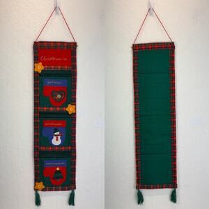 Wall/Door Christmas Holiday Card Holder Handmade Vintage, fabric, patchwork